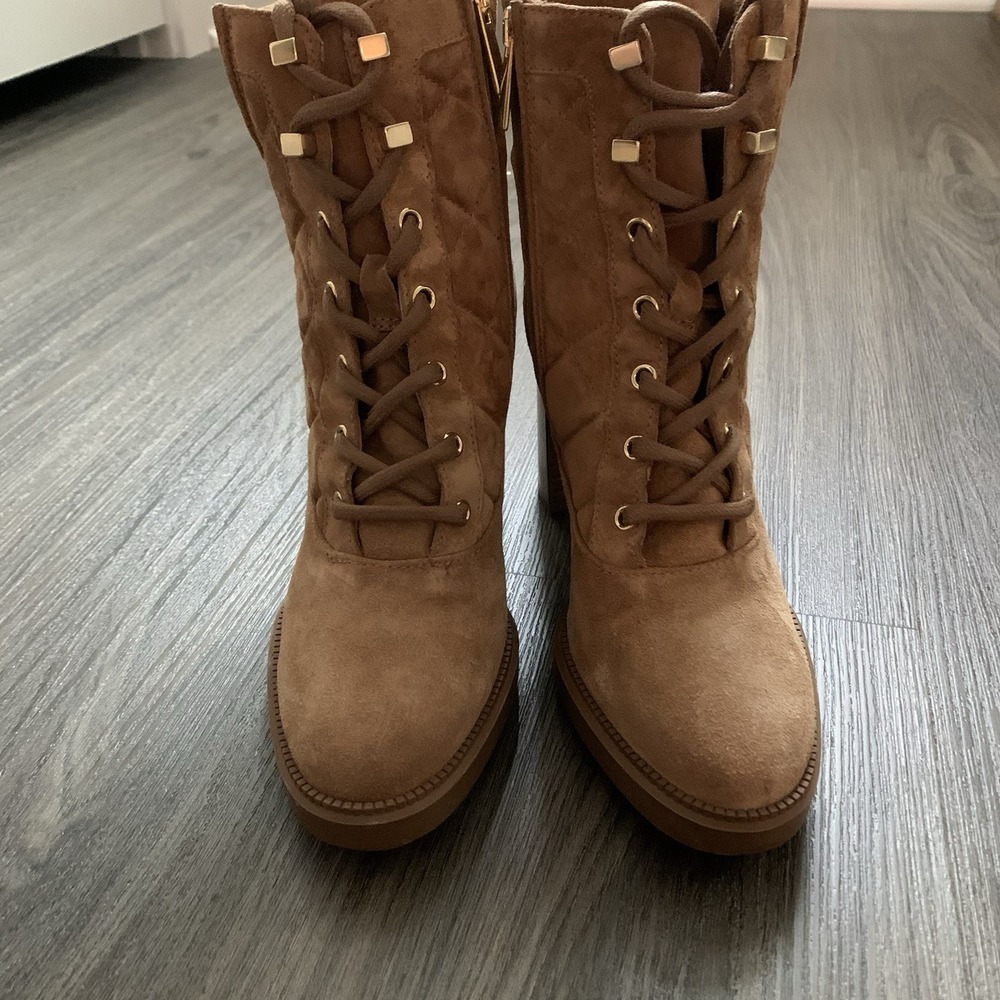 Aquatalia Iole Quilted Suede Lace-Up Booties Women 6.5 Brown Weatherproof Boots - Picture 2 of 10